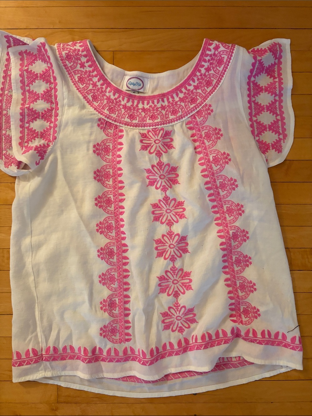 White Blouse with Pink Floral Embroidery LibbyKat